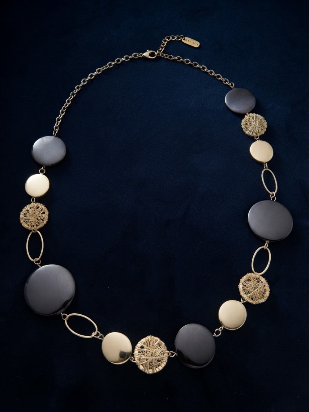 Macy's Gold and Black Disc-Link Statement Necklace